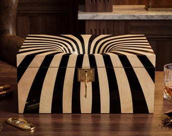 Limited Edition Cigar Humidor, Maple Optical Illusion, Spanish Cedar, Boveda Powered.