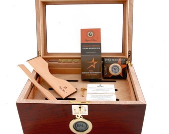 Showcase II  Cigar Humidor by Cigar Star Digital Hygrometer & Crystal Bead Humidifier