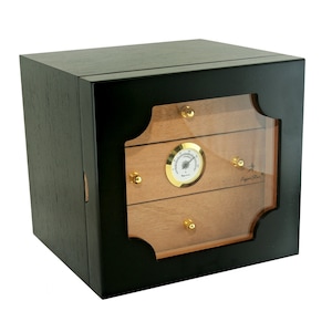 Unique Cigar Humidor Executive Edge 3.0 Three Drawers 2 Crystal humidifiers Black Oak