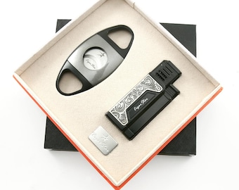 Cigar Cutter Lighter Gift Set with Punch