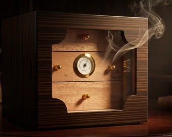 Unique Cigar Humidor Executive Edge Ebony 3.0 Three Drawers 2 Crystal humidifiers