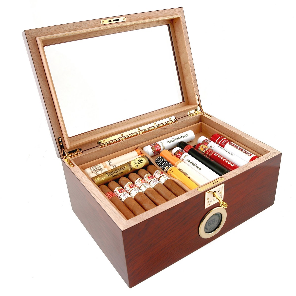 Estuche para puros, humidificador de puros PP transparente, caja de  cigarros con madera de cedro, higrómetro de alta precisión, humidificador