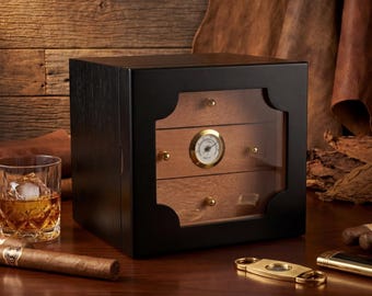 Cigar Humidor Executive Edge 3.0 Three Drawers 2 Crystal humidifiers Black Oak