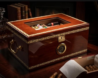 Bubinga Cigar Humidor, Spanish Cedar Lined, Digital Hygrometer