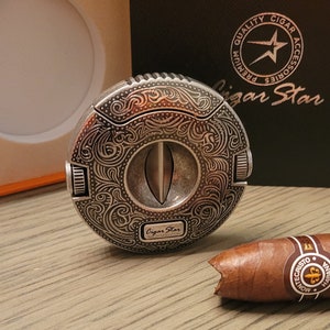 The Innovative Revo Cigar Star® V Cut Cigar Cutter with Dual Built-In Punch Cutters