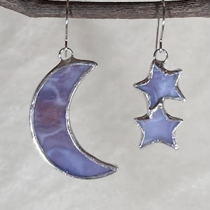 Stained Glass Moon and Stars Earrings (Lead Free) - Ready to Ship