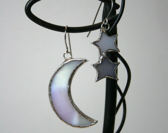 Stained Glass Moon and Stars Earrings (Lead free) - Ready to ship