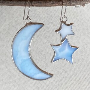 Stained Glass Moon and Stars Earrings (Lead Free) - Ready to Ship