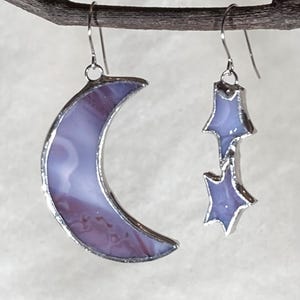 Stained Glass Moon and Stars Earrings (Lead Free) - Ready to Ship