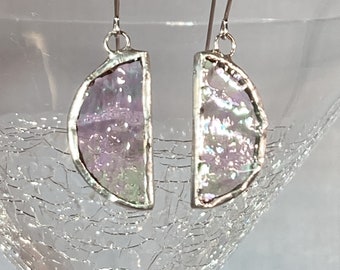 Stained Glass Half Circle Clear Iridized Earrings (Lead Free) - Ready to ship