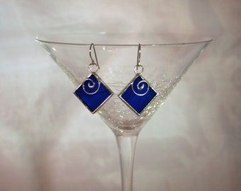 Stained Glass Square w/ Swirl Earrings (Lead free)