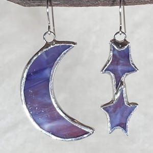 Stained Glass Moon and Stars Earrings (Lead Free) - Ready to Ship