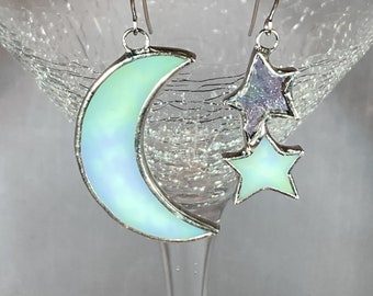 Stained Glass Moon and Stars Earrings (Lead Free) - Ready to Ship