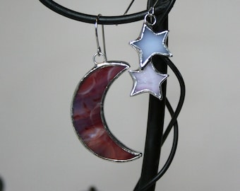 Stained Glass Moon and Stars Earrings (Lead free) - Ready to ship