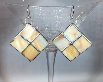 Stained Glass  Large 4 Piece Square Earrings ( Lead Free Solder) - Ready to ship