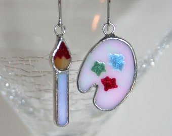 Stained Glass Paint Brush and Palette Earrings (Lead free)