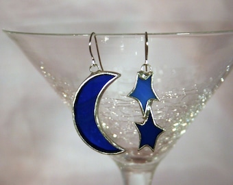 Stained Glass Moon and Stars Earrings (Lead free)