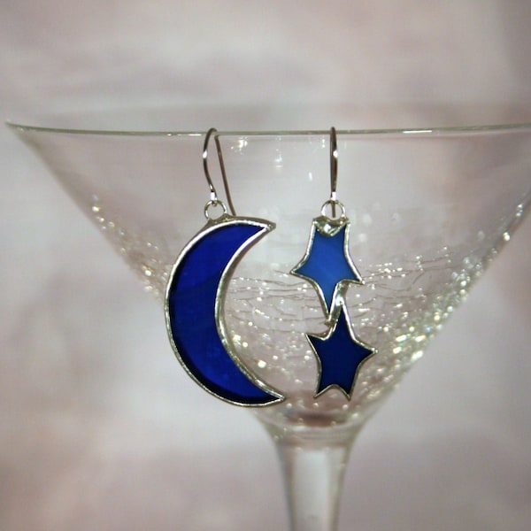 Stained Glass Moon and Stars Earrings (Lead free)