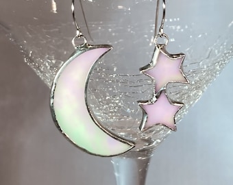 Stained Glass Moon and Stars Earrings (Lead Free) - Ready to Ship