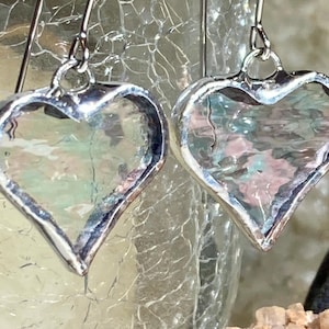 Stained Glass Iridized Heart Earrings (Lead Free) - Ready to Ship