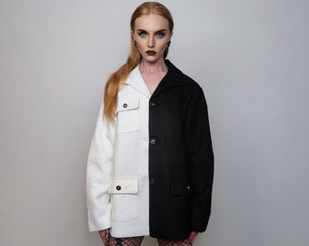 Color block blazer Cruella de Vil jacket textured party bomber grunge going out dual colour coat premium catwalk jacket in white black