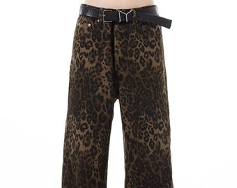 Jeans leopardati pantaloni in denim con stampa animalier pantaloni ghepardo a vita alta pantaloni tigre svasati in marrone