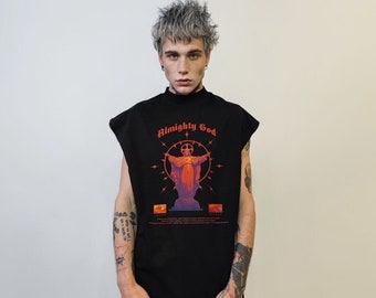 Gothic sleeveless t-shirt statue print tank top renaissance tee rocker top retro surfer vest in black