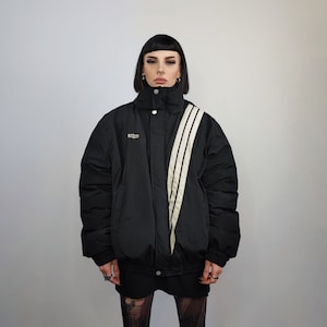 Utility bomber jacket striped bomber gorpcore coat techno varsity punk coat grunge jacket in black