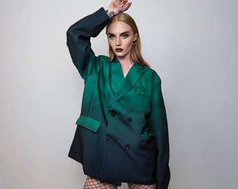 Gradient catwalk blazer tie-dye catwalk jacket punk rocker bomber high fashion coat grunge utility trench premium jacket in green black