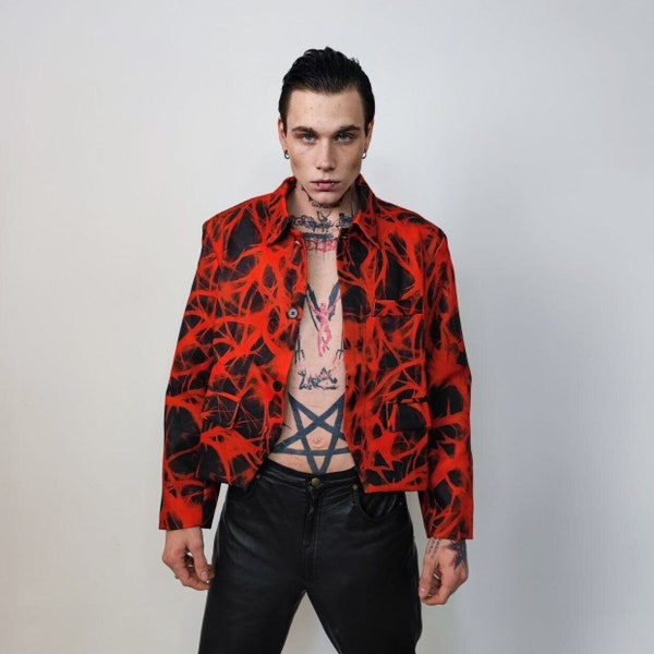 Veste tie-dye motif abstrait bomber festival varsity grunge veste de survêtement manteau imprimé tonnerre sortie blazer trench de fête en noir rouge