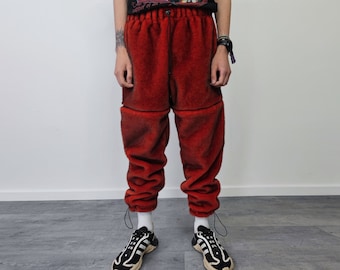 Faux fur joggers luxury fleece party pants handmade bear detachable trousers fluffy premium festival overalls in red black