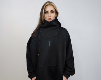 Gotische trui verhoogde nek punk trui nut poncho gorpcore mantel gesplitste trui cyberpunk ninja trui Japanse Yamamoto sweatshirt