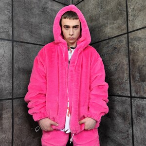 Fuzzy Pink Hoodie Etsy UK