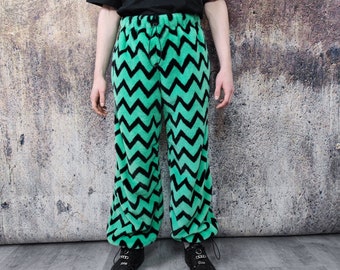 Festival stripe fleece joggers zebra pants handmade zigzag faux fur raver trousers premium party overalls in green black