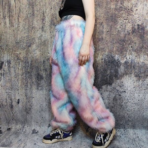 Soft Fleece Joggers Tie-dye Detachable Fluffy Pants Handmade