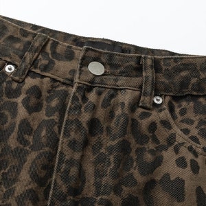 Leopard jeans unisex animal print denim trousers cheetah pants tiger spot pants flared joggers in brown