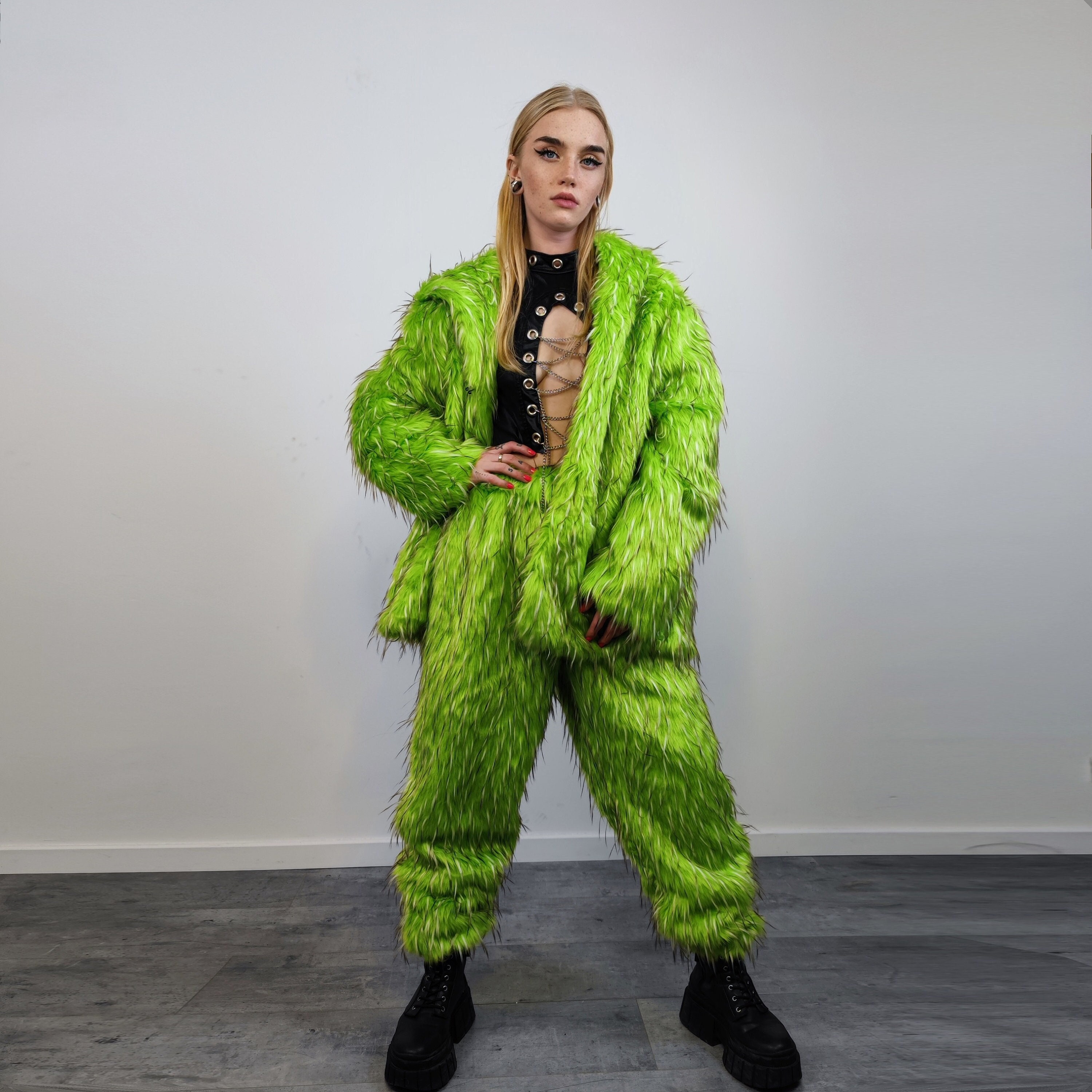 Shaggy Faux Fur Joggers Raver Neon Pants Fluffy Skiing Trousers