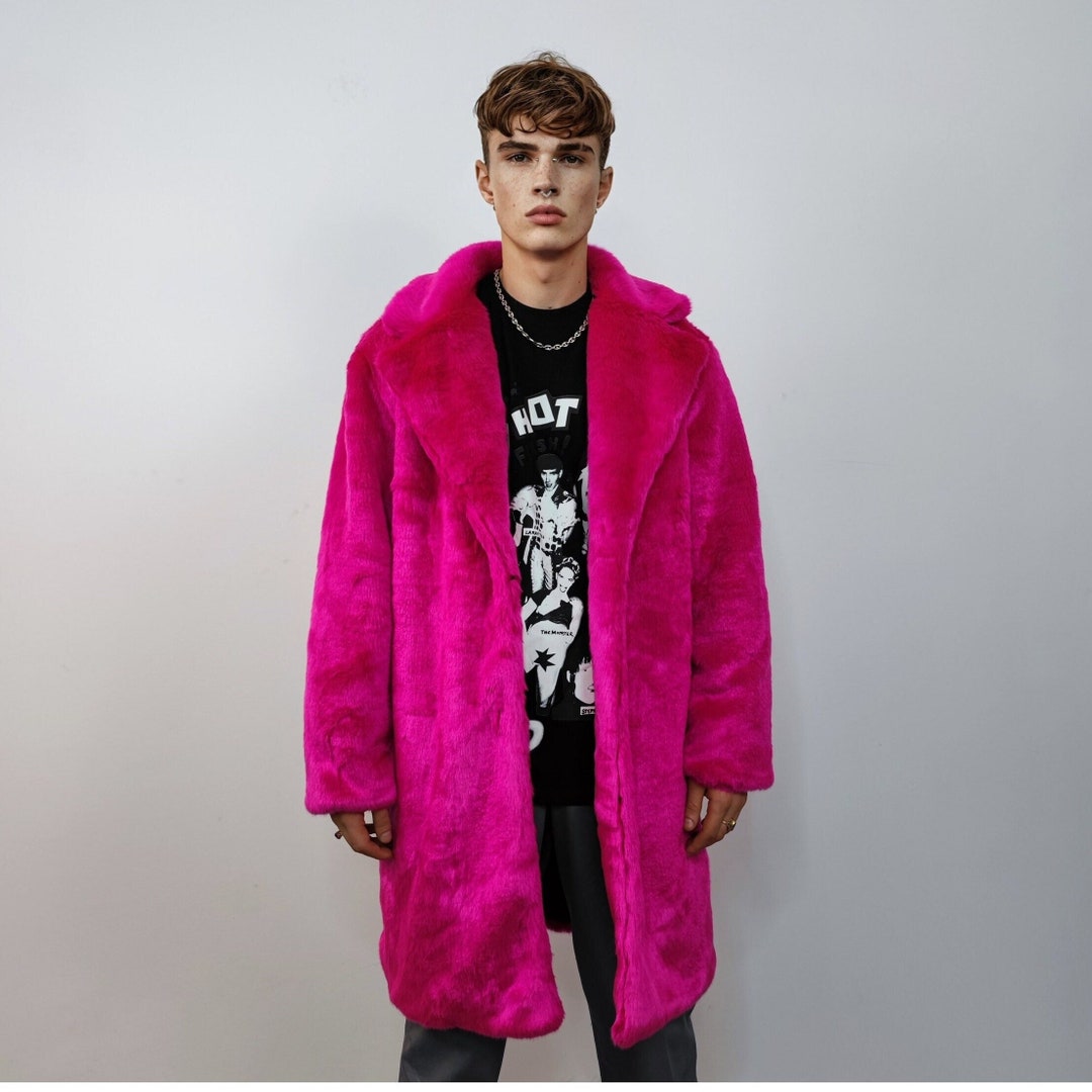 Neon Faux Fur Longline Coat Shaggy Trench Bright Raver Bomber Fluffy ...