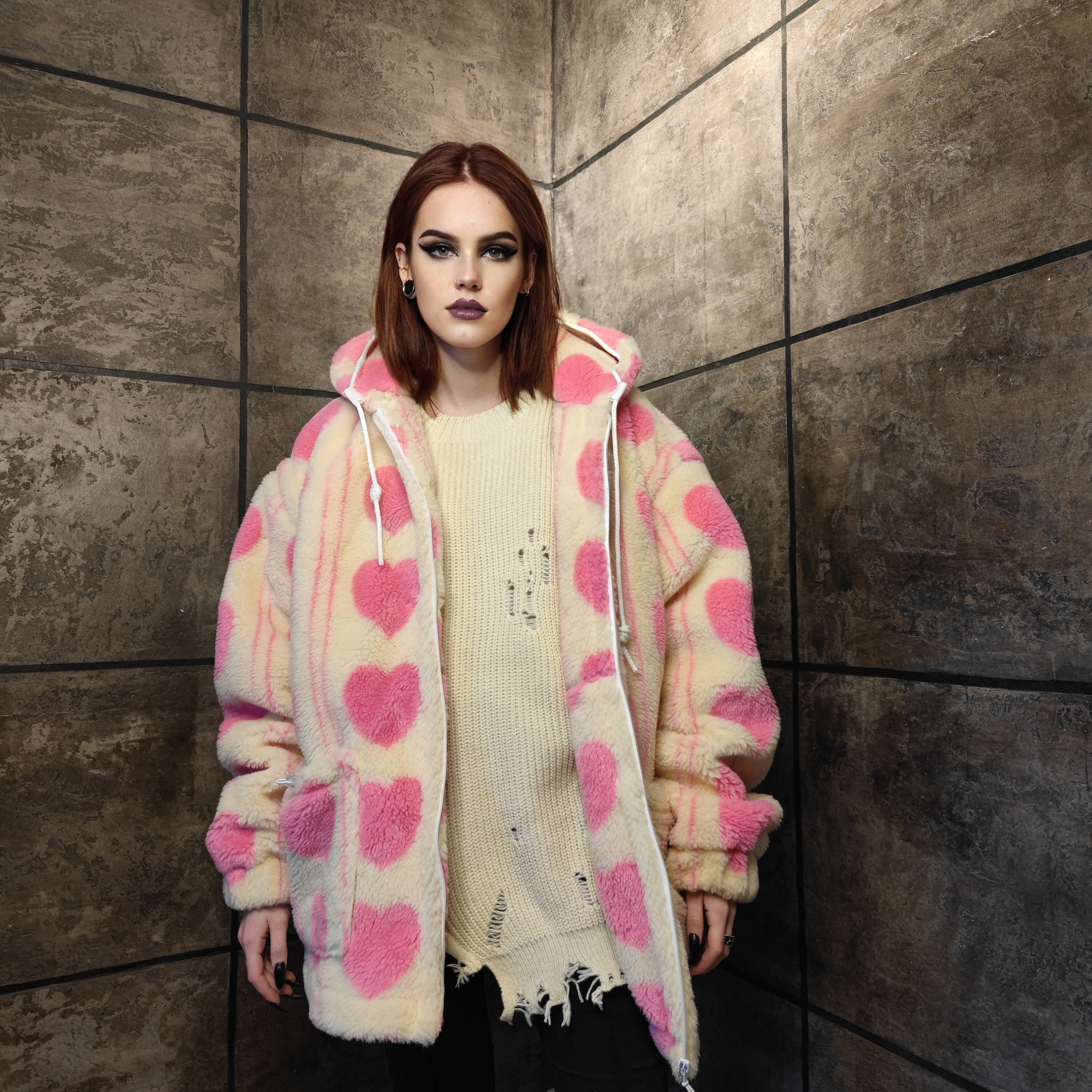 Pink Heart Jacket Detachable Fleece Bomber Handmade Fluffy Etsy UK