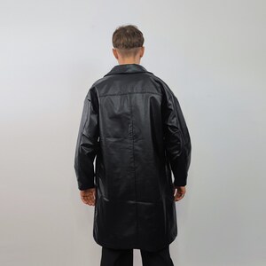 Mid length faux leather coat PU utility trench jacket gorpcore raver varsity going out rubbery high fashion puffer in black