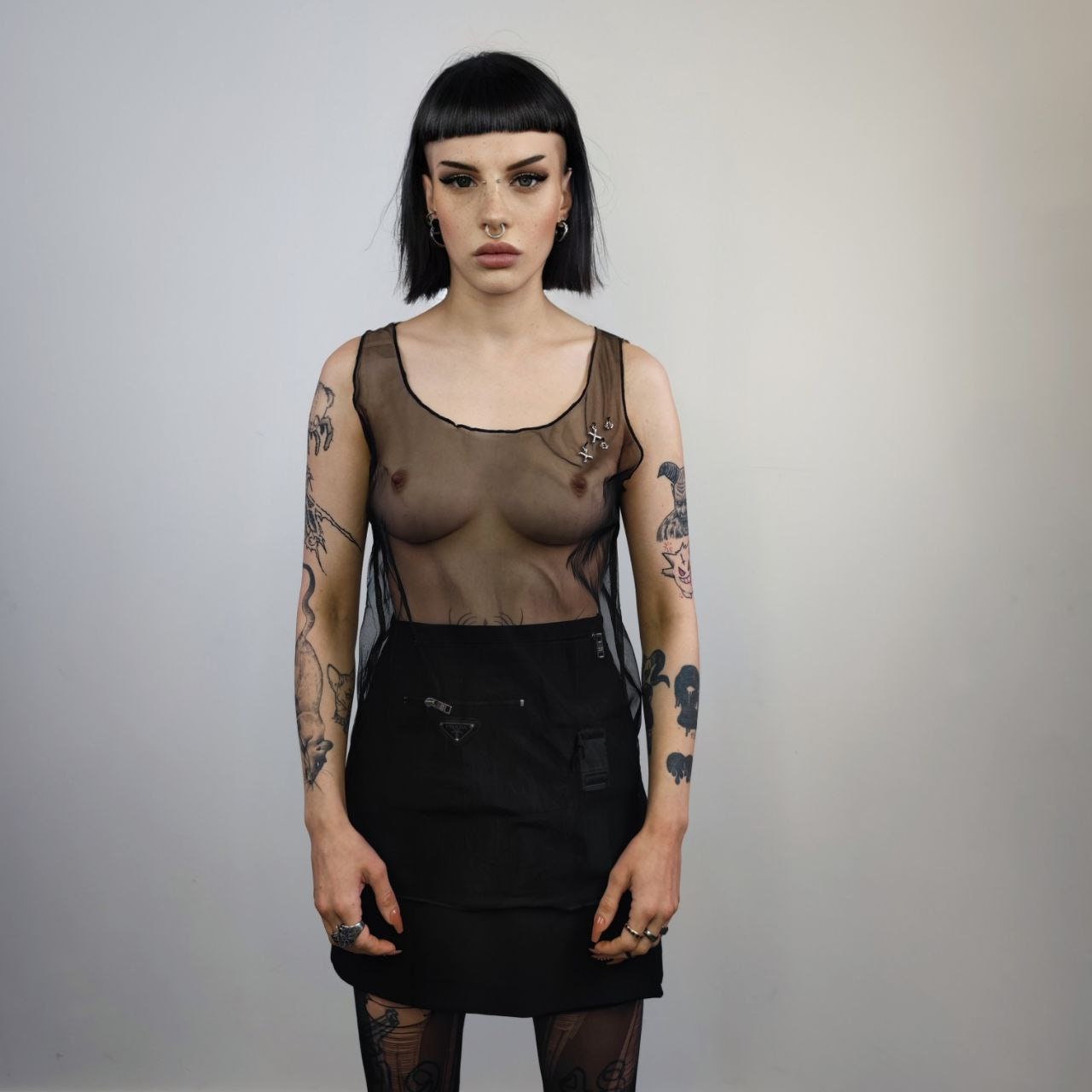 Discover Sheer sleeveless t-shirt transparent tee see-through rocker top grunge mesh punk vest surfer tank top in black
