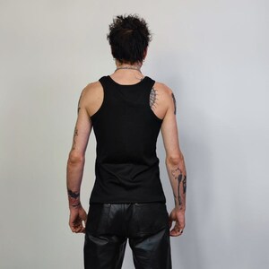 Button up sleeveless vest t-shirt Gothic tank top grunge crew neck tee rocker surfer vest in black image 10