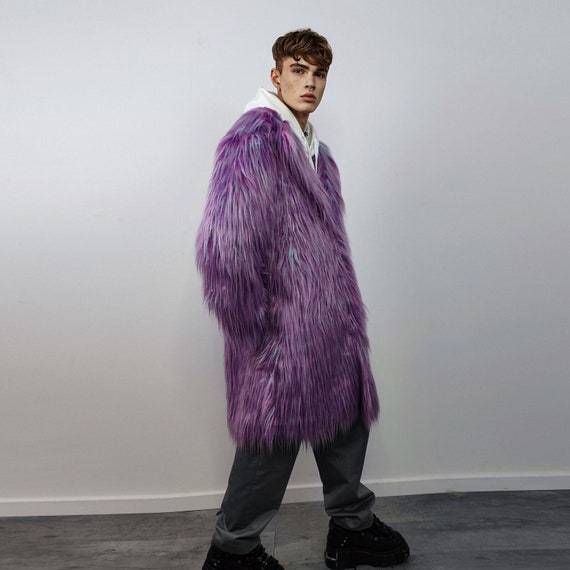 Shaggy Faux Fur Longline Coat Neon Trench Bright Raver Bomber Shaggy Faux Fur Longline Coat Neon Trench Bright Raver Bomber