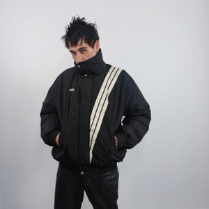 Utility bomber jacket striped bomber gorpcore coat techno varsity punk coat grunge jacket in black