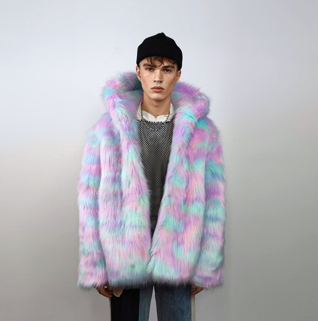 Fun Fur Candy Raver Hooded candy faux fur jacket unicorn bomber neon raver puffer fluffy ...