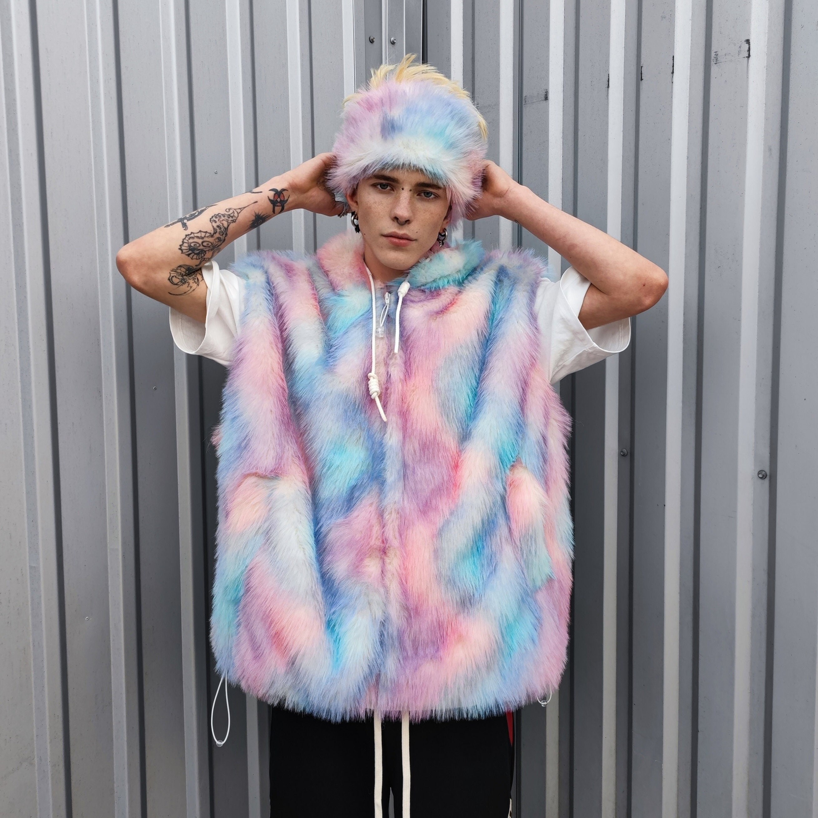 Faux fur luxury jacket handmade pastel fleece rave jacket Etsy Polska