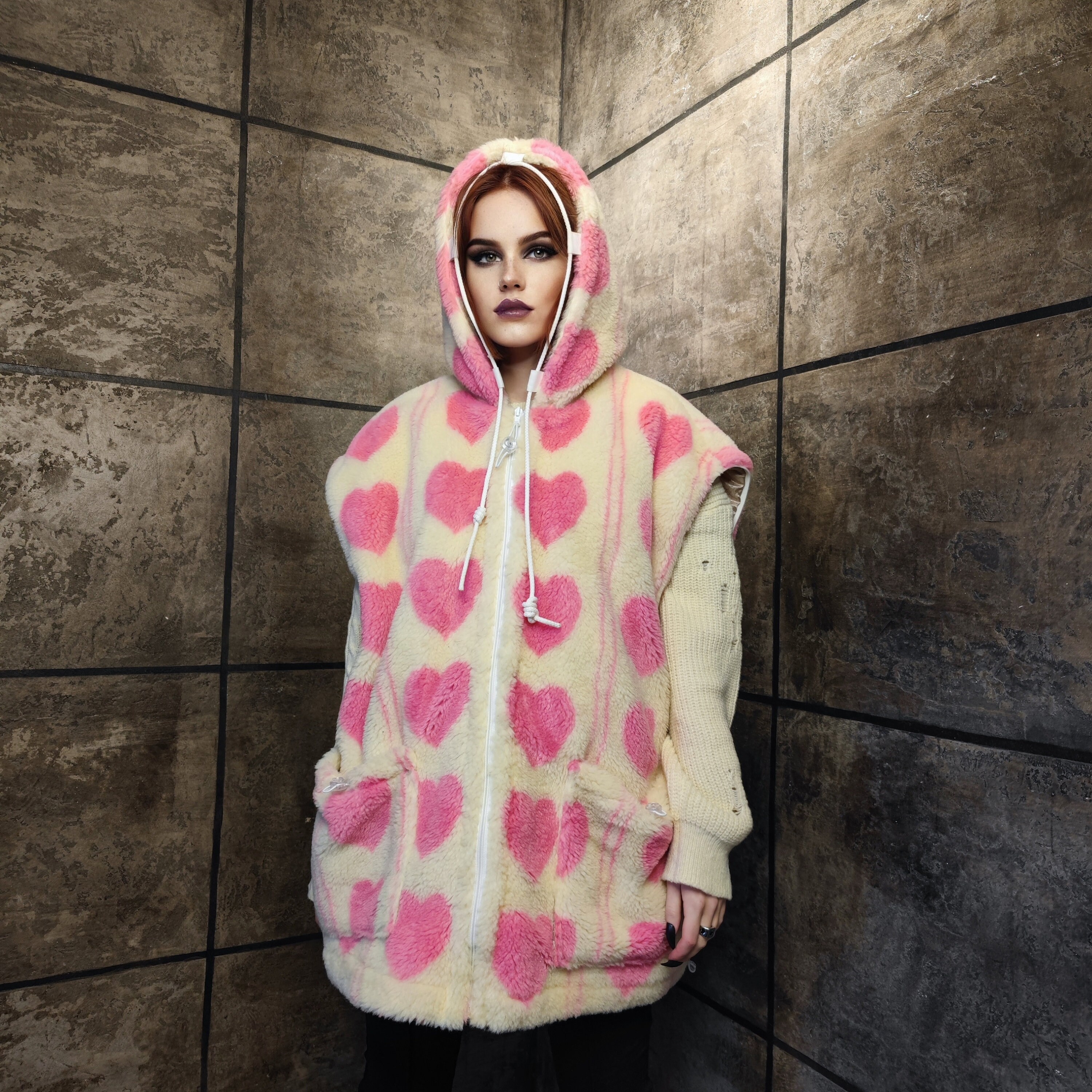 Pink Heart Jacket Detachable Fleece Bomber Handmade Fluffy Etsy UK