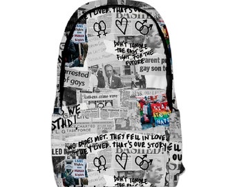 Gay bag LGBTQ backpack homosexual graffiti shoulder bag handmade computer bag multi functional skater bag front pocket rainbow bag in white