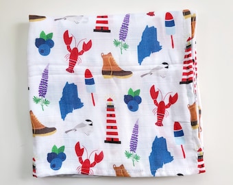 MAINE Muslin Blanket - Maine Muslin Swaddle - Maine Baby Gift - State Blanket - Newborn Gift - Gender Neutral - Maine Blanket - Maine Baby