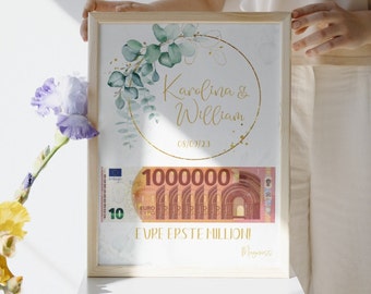 Personalized Wedding Gift Card, Greenery Million Money Design (Digital Canva Template)